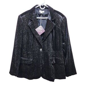 Ava & Viv Womens Black Velvet Glitter Pinstripe Blazer Jacket SZ XXL Long Sleeve